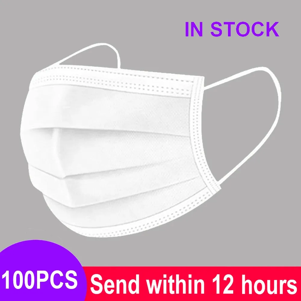 3-Layer Non-Woven Disposable Face Masks with Elastic Ear Loops Adult Anti-Dust Mouth Masks - Pack of 2/50/100/200
