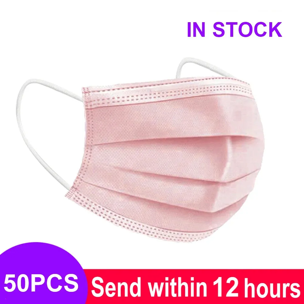 3-Layer Non-Woven Disposable Face Masks with Elastic Ear Loops Adult Anti-Dust Mouth Masks - Pack of 2/50/100/200