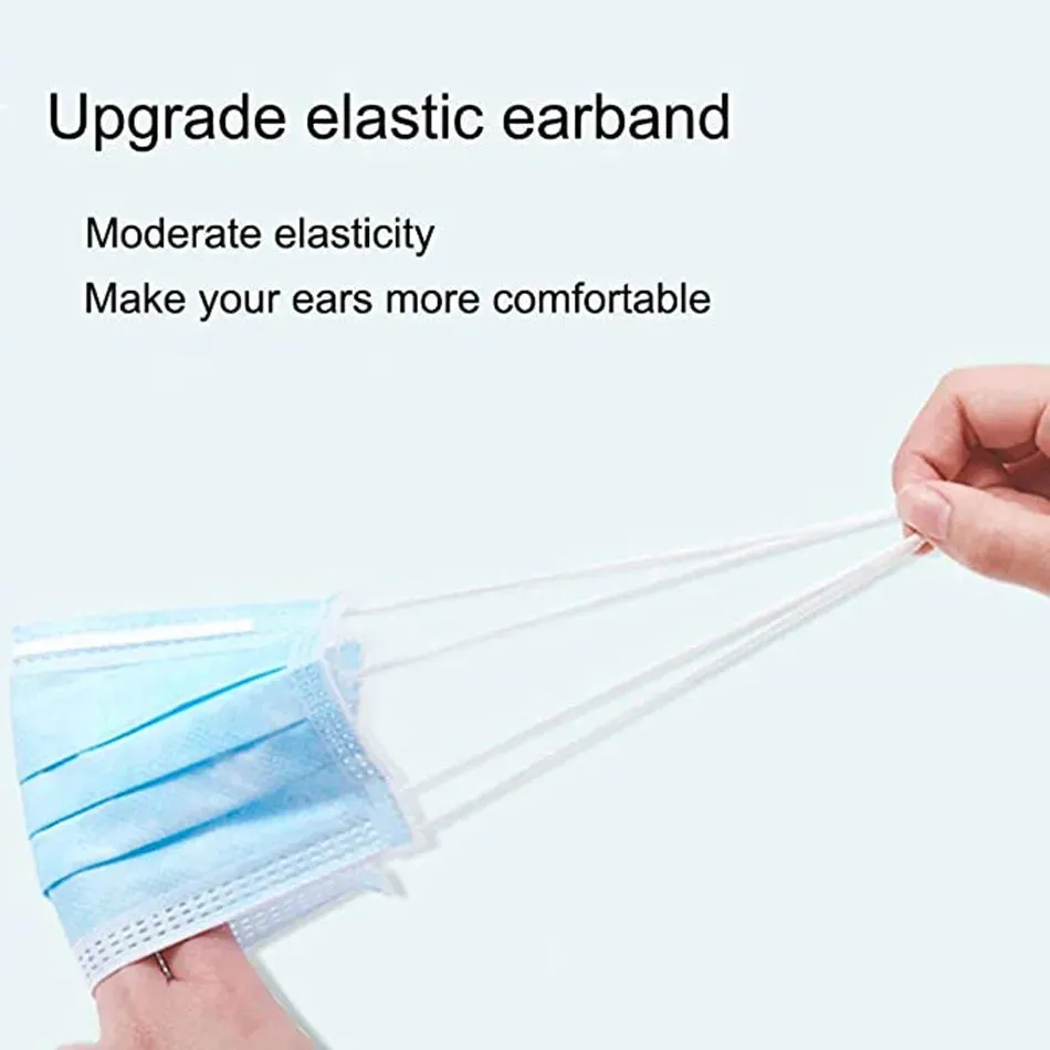 3-Layer Non-Woven Disposable Face Masks with Elastic Ear Loops Adult Anti-Dust Mouth Masks - Pack of 2/50/100/200