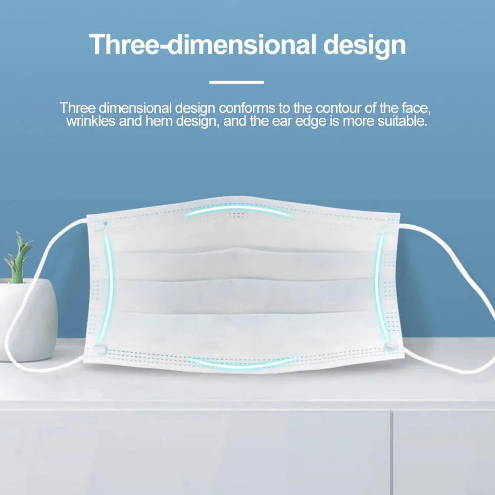 3-Layer Non-Woven Disposable Face Masks with Elastic Ear Loops Adult Anti-Dust Mouth Masks - Pack of 2/50/100/200