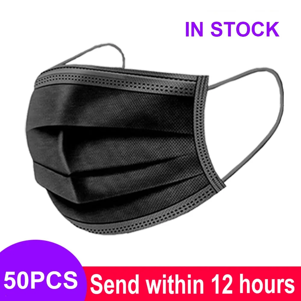 3-Layer Non-Woven Disposable Face Masks with Elastic Ear Loops Adult Anti-Dust Mouth Masks - Pack of 2/50/100/200