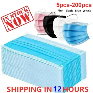3-Layer Non-Woven Disposable Face Masks with Elastic Ear Loops Adult Anti-Dust Mouth Masks - Pack of 2/50/100/200