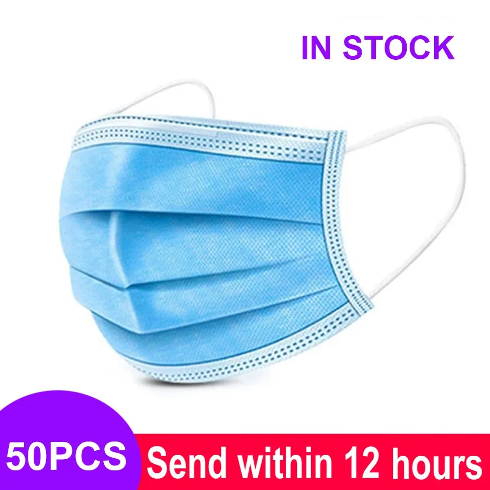 3-Layer Non-Woven Disposable Face Masks with Elastic Ear Loops Adult Anti-Dust Mouth Masks - Pack of 2/50/100/200