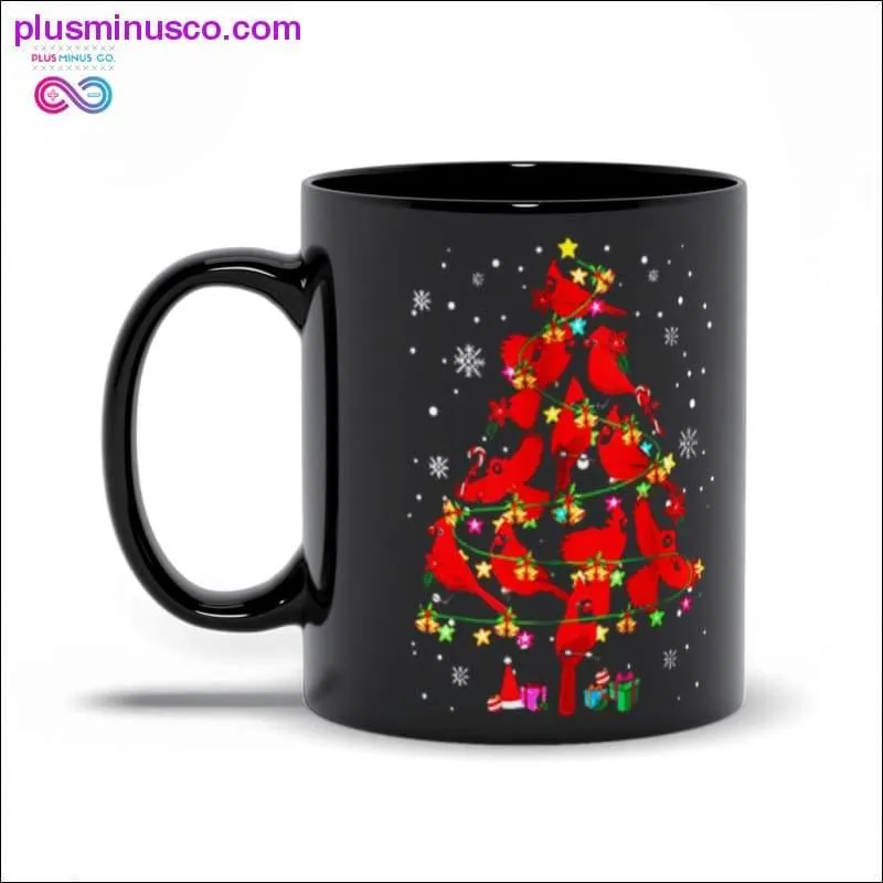 Cardinal Bird Christmas Tree Black Mugs