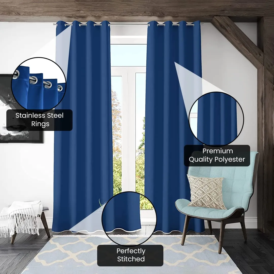 Kuber Industries Set of 2 100% Darkening Black Out Curtain I 7 Feet Door Curtain I Insulated Heavy Polyester Solid Curtain|Drapes with 8 Eyelet for Home & Office (Blue)