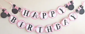 Light Pink White Polka Dot Mouse Happy Birthday Banner