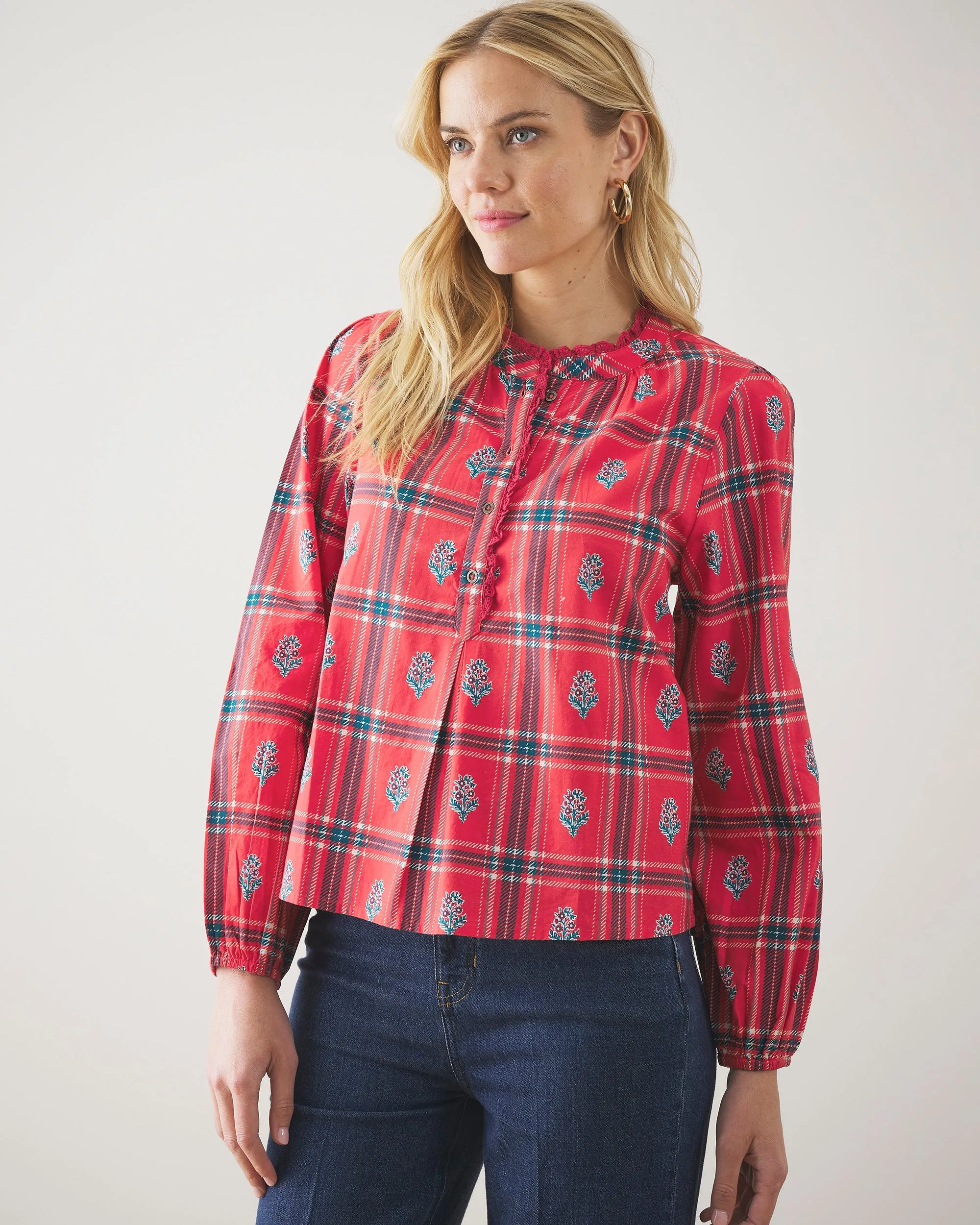Nostalgia Plaid - On the Books Blouse - Joyful Red