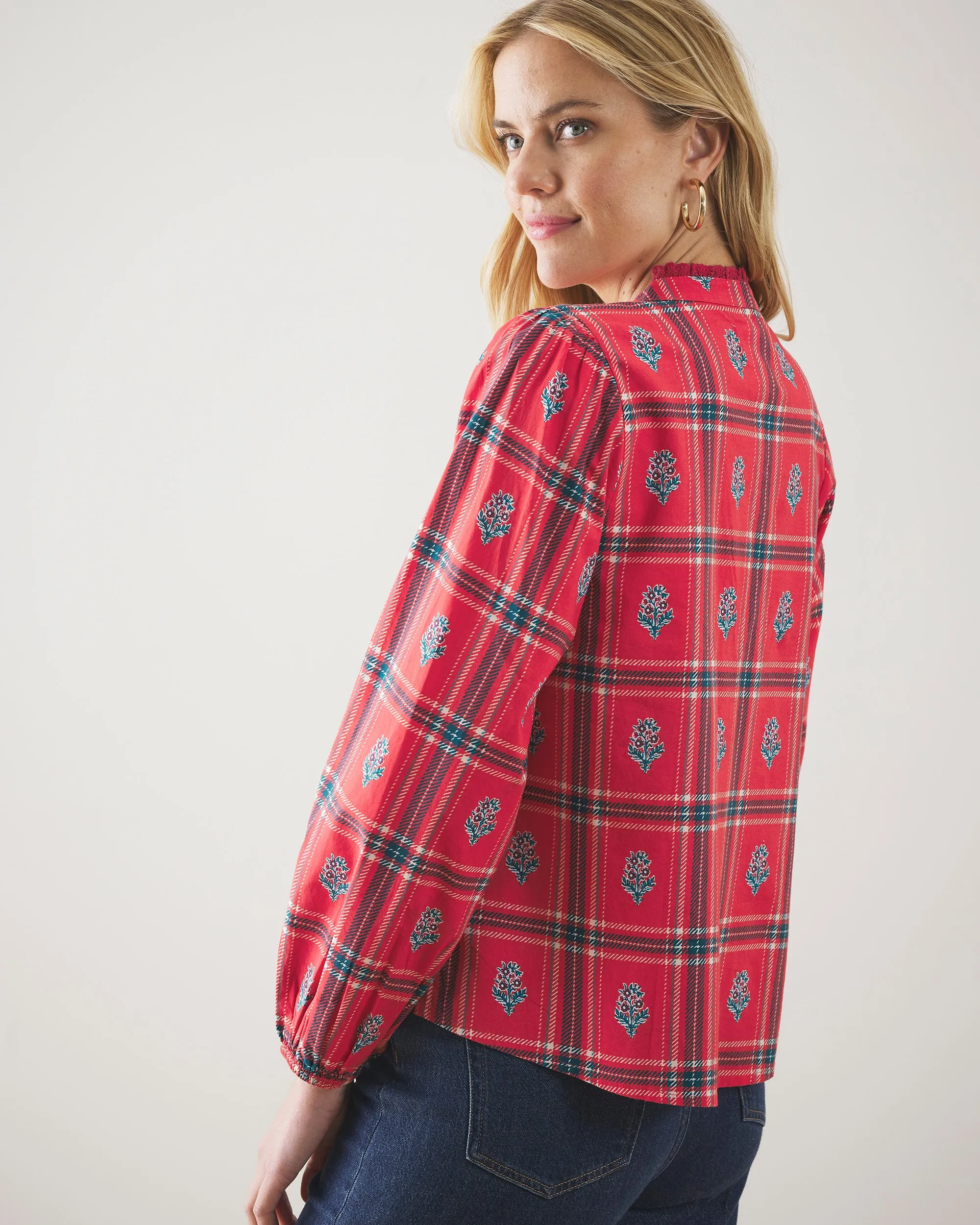 Nostalgia Plaid - On the Books Blouse - Joyful Red