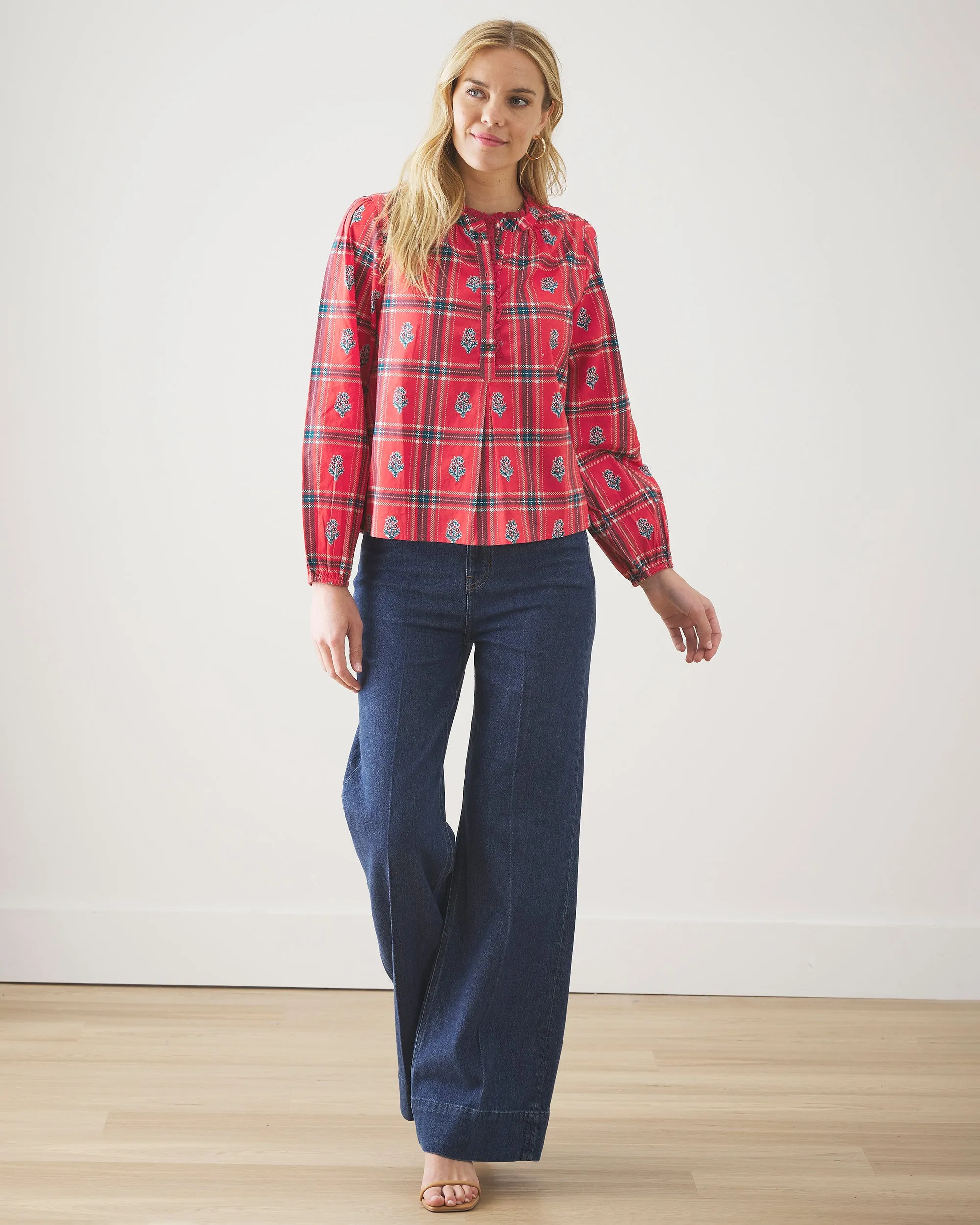 Nostalgia Plaid - On the Books Blouse - Joyful Red
