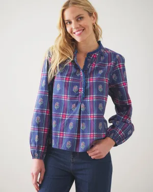 Nostalgia Plaid - On the Books Blouse - Navy