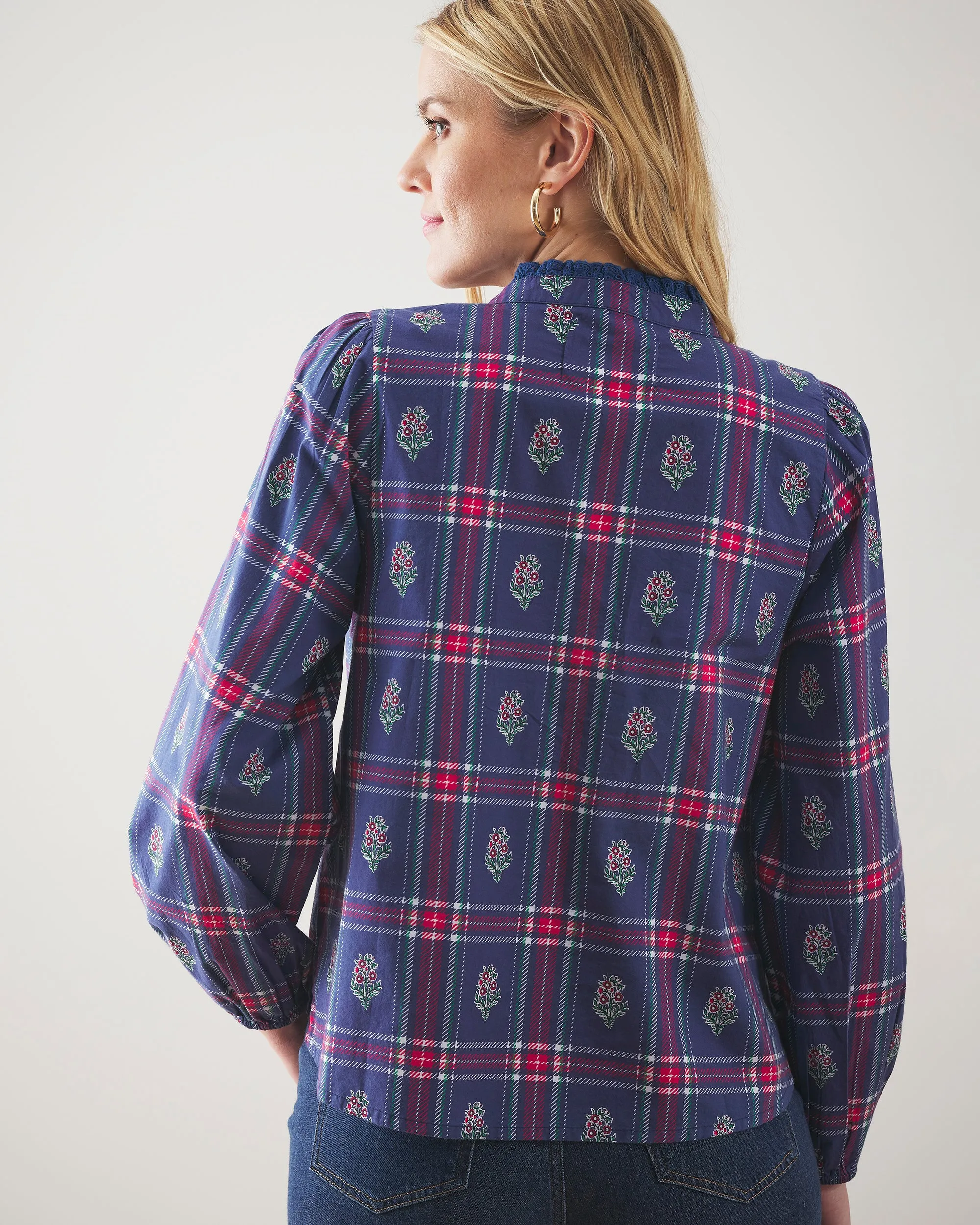 Nostalgia Plaid - On the Books Blouse - Navy