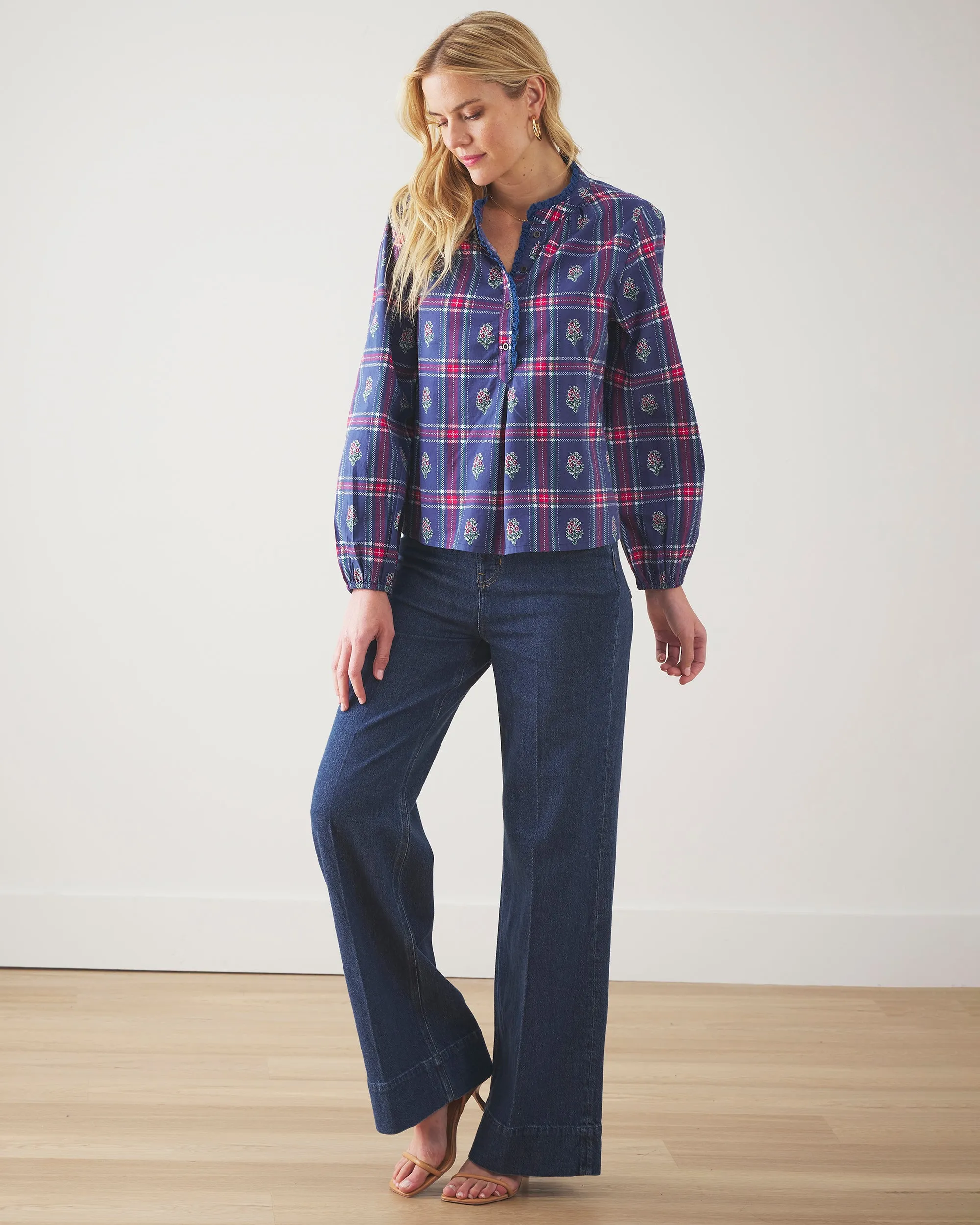 Nostalgia Plaid - On the Books Blouse - Navy