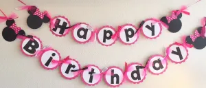 PINK White Polka Dot Mouse Happy Birthday Banner