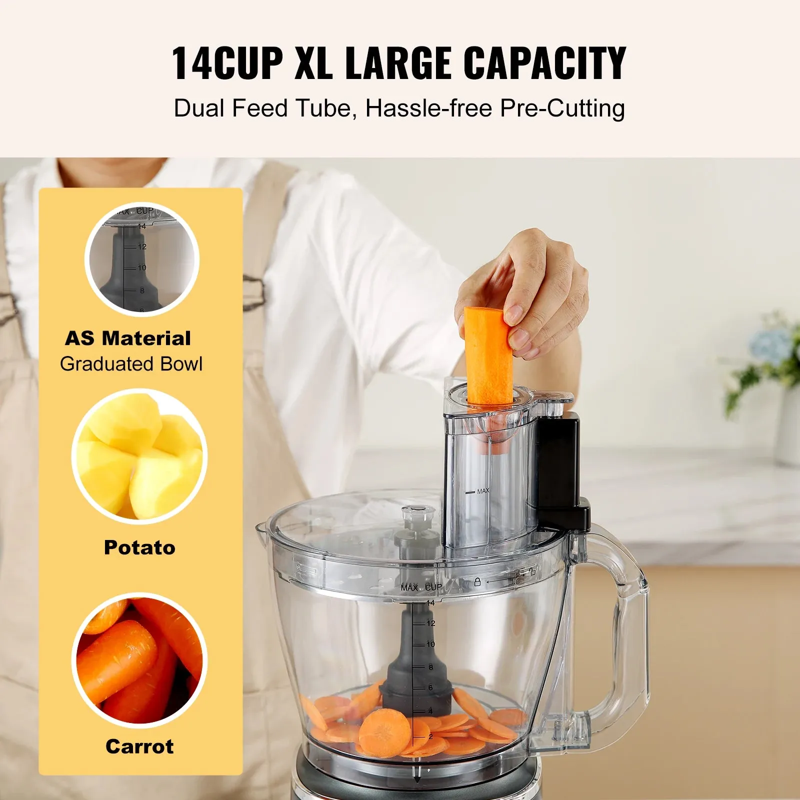Professional VEVOR Food Processor 14-Cup Vegetable Chopper Stainless Steel Blade 600 Watts for Chopping Mixing Kneading Dough