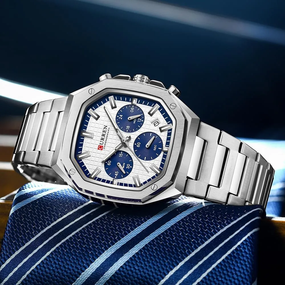 RNONDRY Luxury Watches for Men Dress Watch Mens Chronograph Analog Watch Men Stainless Steel Waterproof Watches 6-Hands Square Watches