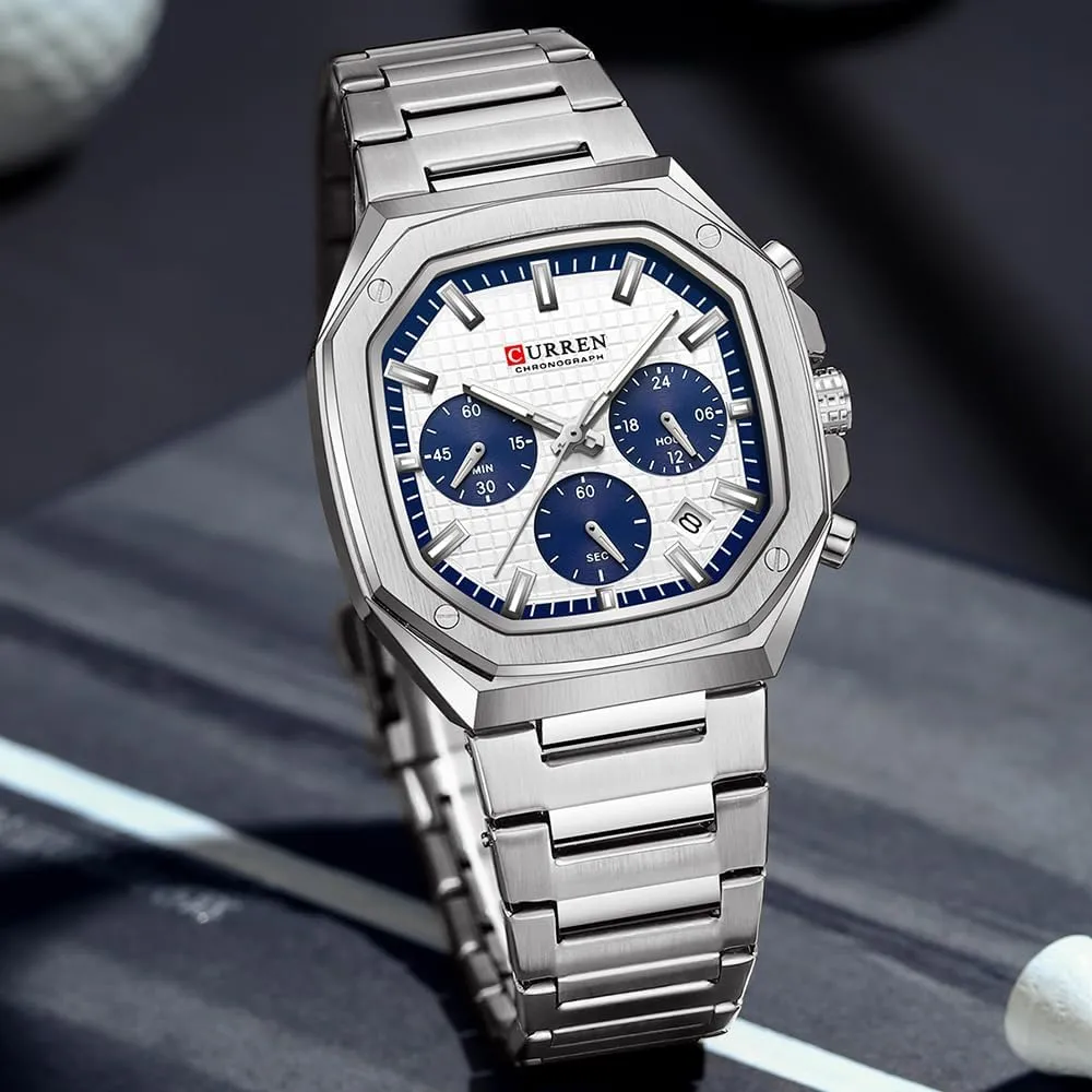 RNONDRY Luxury Watches for Men Dress Watch Mens Chronograph Analog Watch Men Stainless Steel Waterproof Watches 6-Hands Square Watches