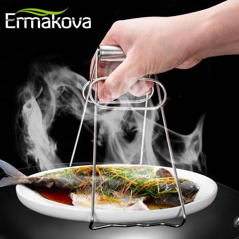 Stainless Steel Foldable Hot Dish Clamp Anti-Scald Bowl Clip Plate Pot Gripper Kitchen Utensil Holder Kitchen Tool