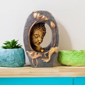 UMAI Polyresin Buddha Fountain for Home Decor with LED Lights | 33x17x49.5 cm | Fountain for Living Room/Hall/Office/Garden Décor Gifting | Bronze Color